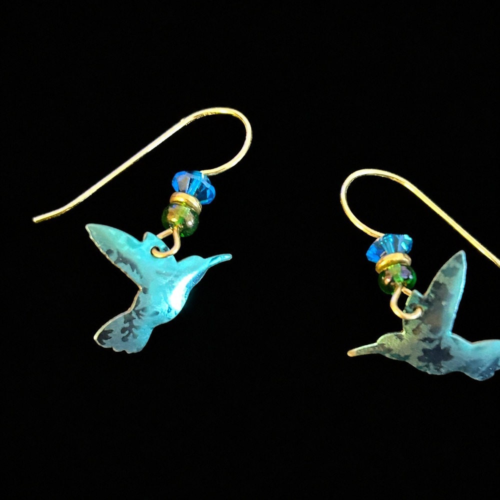 Holly Yashi Earrings Blue Niobium & Blue & Green Crystal Drop Gold Filled Hooks